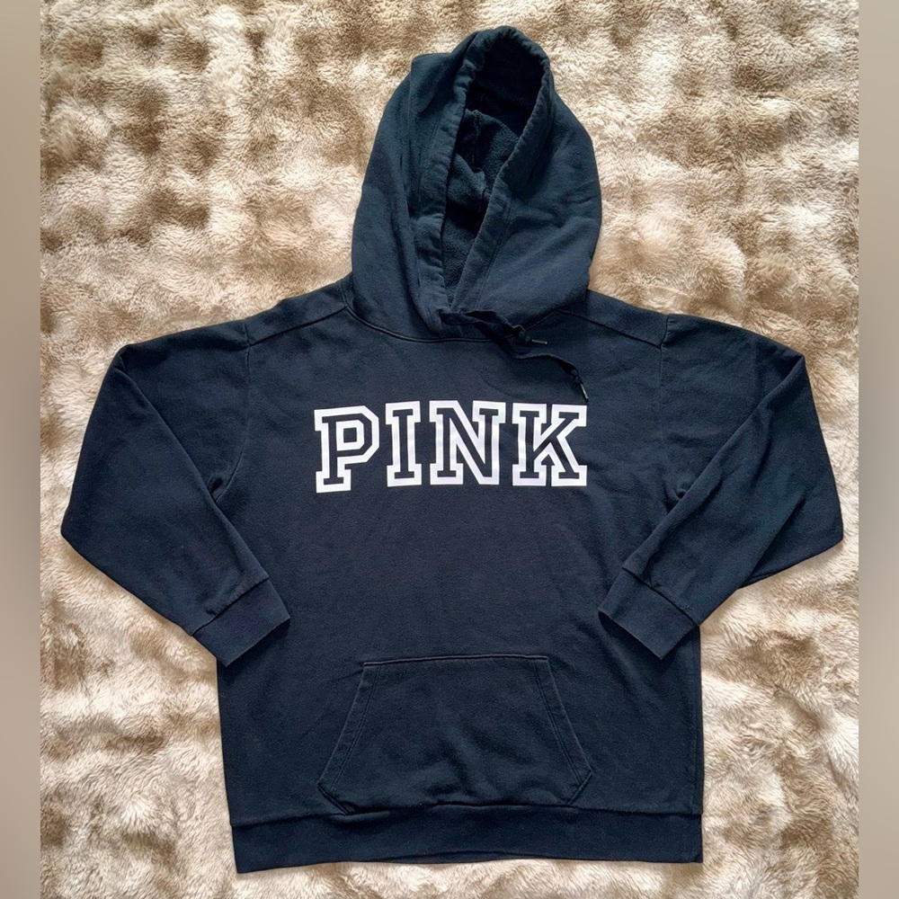 Victoria’s Secret PINK Black Pullover Hoodie Size Medium